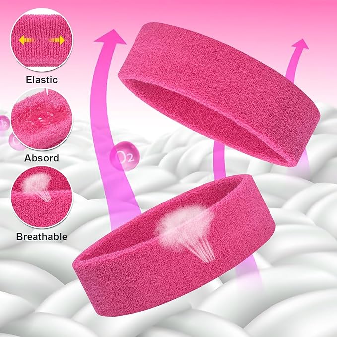 ONUPGO 6 Pieces Sweatbands Set - Sports Headbands Wristbands for Men & Women,Cotton Terry Cloth Sweatband for Tennis,Basketball,Gym,Working Out - Moisture Wicking Elasticity