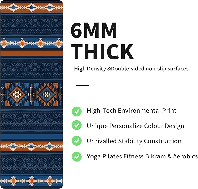 nuveti Yoga Mat Print Extra Thick TPE Non Slip Fitness Exercise Mat with Carrying Bag,72"x24" Extra Thick 6MM Exercise & Workout Mat for Yoga, Pilates Fitness and Floor Exercises