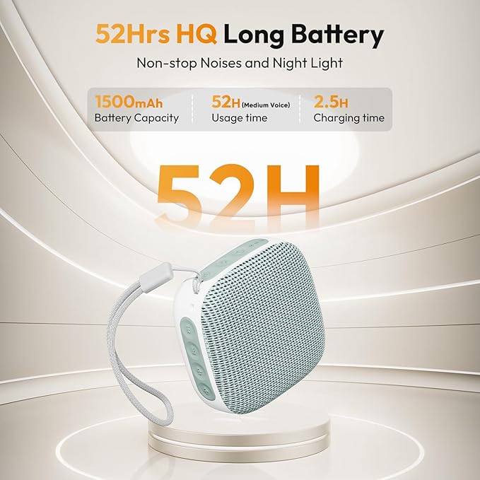 Portable Sound Machine for Travel, White Noise Sound Machine for Sleeping, 52-Hour Lasting Mini Noise Machine with 21 Quality Non-looping Sounds, Headphone Jack, Memory, Timer for Adults,Hotel(Green