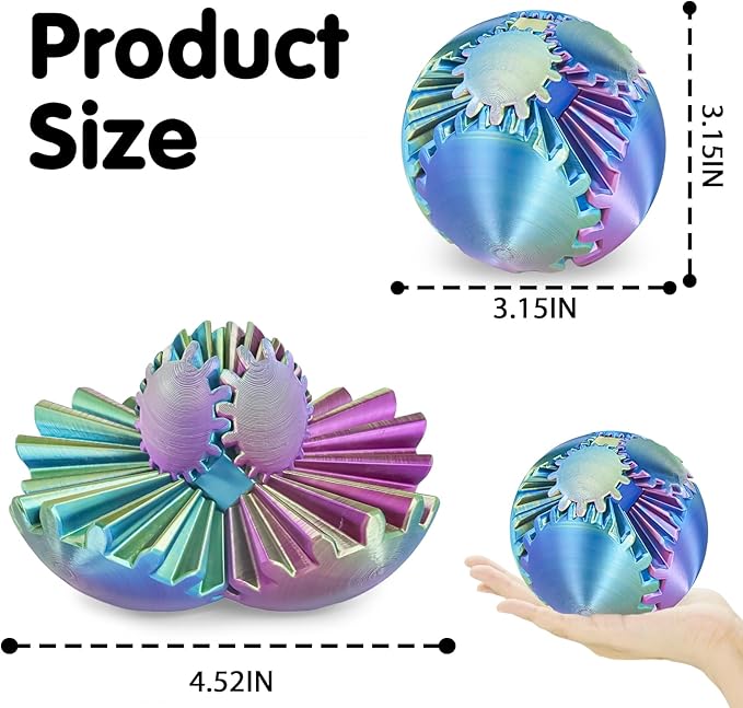 Gear Ball 3D Printed Cube Fidget Toy,Gear Sphere Fidget Toys,Sensory Toys for Stress and Anxiety Relief, Desk Toy Fidget Spinners,Stocking Stuffers for Adults & Kids Gift (Blue Green Purple, 3.1 Inch)