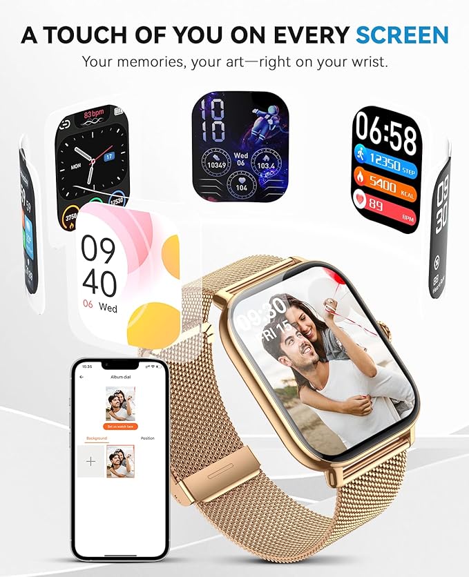 Smart Watches for Women Men,Fitness Watch (Answer/Make Calls),Fitness Tracker with 120+ Sport Modes/Step Counter/Sleep Monitor/Pedometer,IP68 Waterproof, Smartwatch for Android/iPhone, Gold