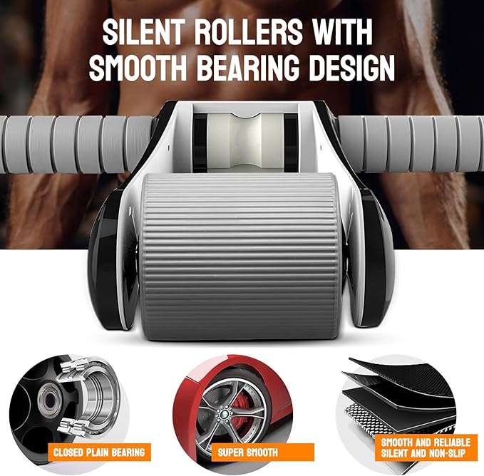 Portable Ab Roller Wheel with Knee Pad & Storage Bag, Foldable Design Quiet Wheels with Smooth Bearings, At Home Gym Travel for Strength Training
