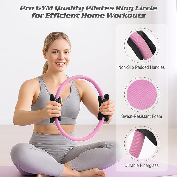 Pilates Essentials Kit for Home Women, Ring and Ball Set, Pilates Equipment for Workouts, 3 Resistance Bands, Grip Socks, 14 Inch Magic Circle, Mini Exercise Ball, Great Exercise Equipment