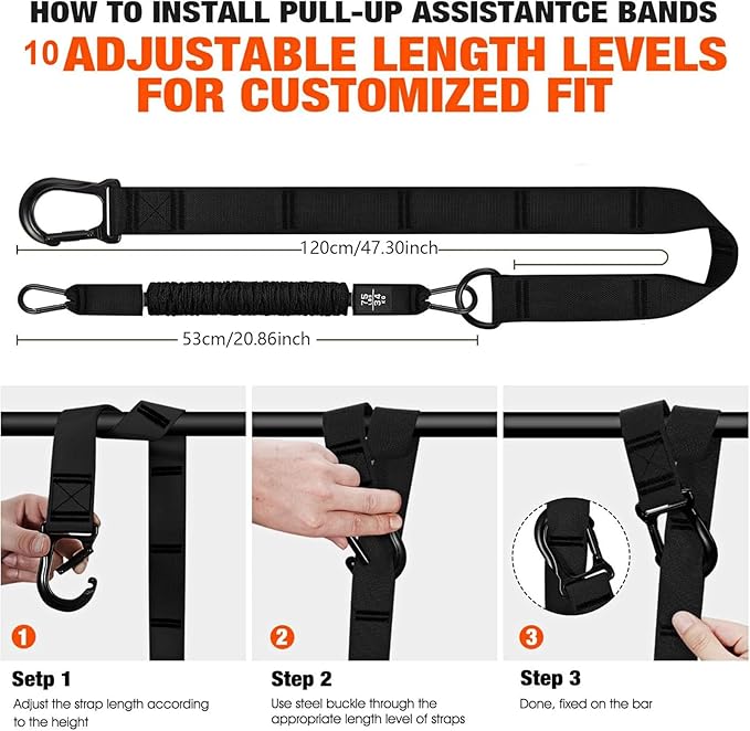 Adjustable Heavy Duty Pull Up Assistance Bands with Fabric Feet and Knee Rest - Pull Up Resistance Bands for Men, Women, and Seniors - Perfect for Dip and Resistance Strength Training Glamflex