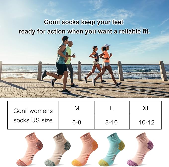 Gonii Ankle Socks Womens Athletic Thick Cushioned Running Hiking Low Cut 5-Pairs