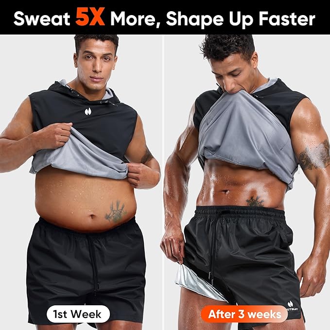 HOTSUIT Sauna Shirt for Men Anti-Rip Men's Heat Trapping Pullover Vest Hoodies Tank Top for Boxing Exercise