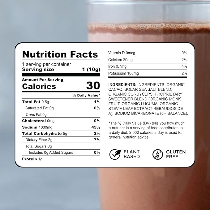 Purest Electrolyte Chocolate Cordyceps Powder Packets – Whole Food Hydration - Fermented Cacao and Solar Sea Salts for Ultimate Electrolyte Balance