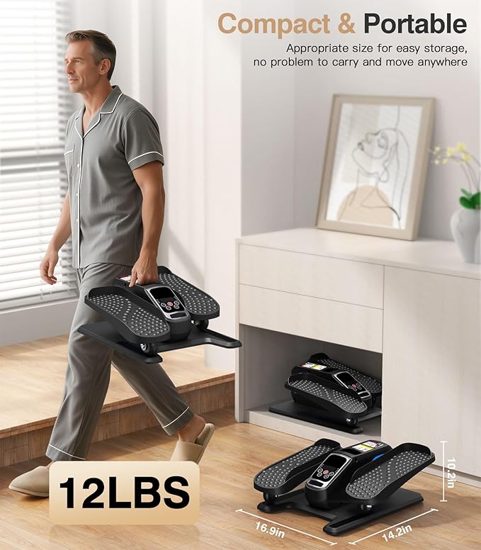 Portable Under Desk Elliptical Machine with Wireless Remote, 12 Manual & 3 Automatic Speeds, Pedal Ellipse Leg Exerciser,Leg Exerciser While Sitting for Seniors, Adults, Home, Office