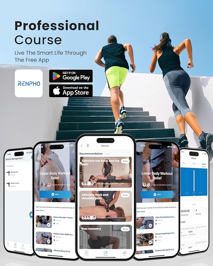 RENPHO Massage Gun with Bluetooth, Portable Percussion Massager for Back and Neck, Handheld Device with Carry Case, Gifts for Men Women, Active+