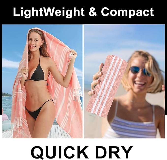 2 Pack Turkish Beach Towel Quick Dry Absorbent Lightweight Thin Bathroom Bath Pool Swim Towels Extra Large Oversized Sand Free Towel Beach Accessories Essentials Stuff Adults Gift Yellow Pink