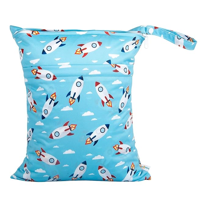 babygoal Wet Dry Bags for Baby Cloth Diapers, Washable Travel Bags, Beach, Pool, Gym Bag for Swimsuits & Wet Clothes with Two Zippered Pockets 3 Pack, 3LN12