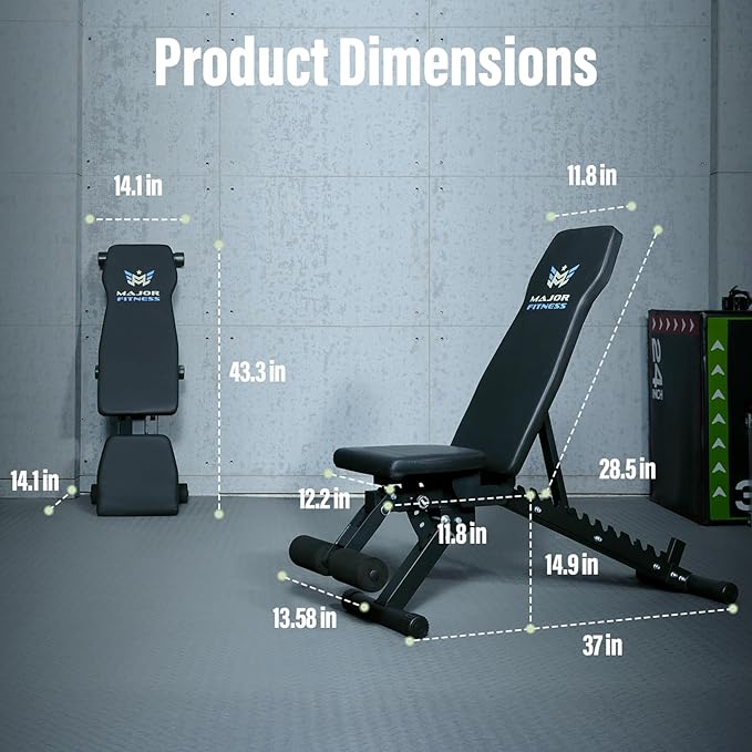 MAJOR FITNESS Weight Bench, Adjustable Workout Bench for Strength Training, Bench Press, and Full-Body Workouts for Home Garage Gym