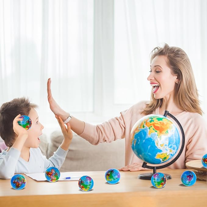96 Pcs Globe Squeeze Balls Bulk,2 inch Earth Stress Relief Balls,Soft Foam Stress Ball Toy for Finger Exercise, Foam Squeezable Balls Classroom School Office Party Favors