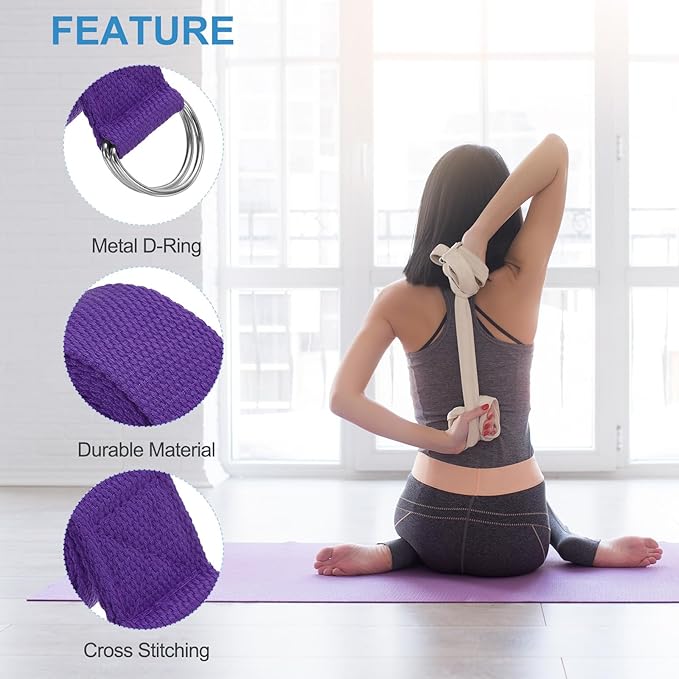 PATIKIL Yoga Strap for Stretching Cotton Yoga Belt with Adjustable Metal D-Ring Buckle Stretch Bands for Fitness Pilates