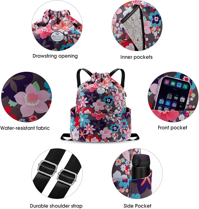 HUA ANGEL Drawstring Backpack Bag, Sport Gym Sackpack Lightweight Small Gym Bag for Men Women Pull String Sport Beach Bag