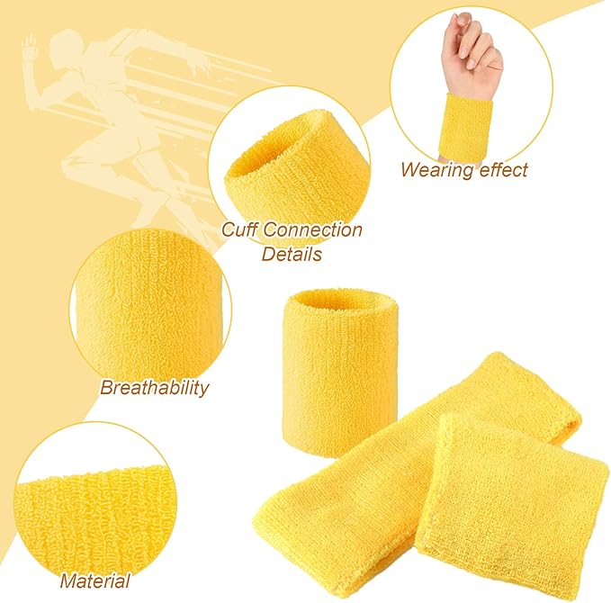 Civaner 12 Pcs 80s 90s Sweatbands Neon Headbands Wristbands for Men Women Party Sports Cotton Headbands Terry Cloth Athletic Sweat Bands for Tennis Football Gym Workingout Accessories