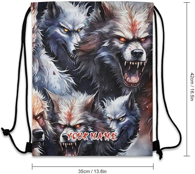 Custom Wolf Drawstring Backpack - Cute Cinch Sack, String Backpacks for Women Men Kids Boys Girls for Gym Outdoor Sports Travel Athletic Drawstring Bag - Lightweight/Foldable