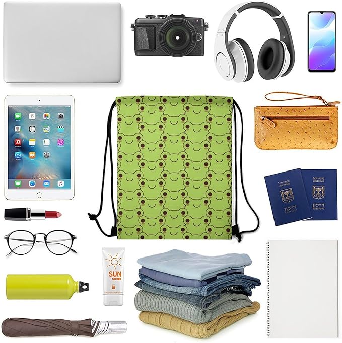 Frog Drawstring Backpack - Cute Cinch Sack, String Backpacks for Kids Women Men Boys Girls for Gym Outdoor Sports Travel Athletic Drawstring Bag - Lightweight/Foldable