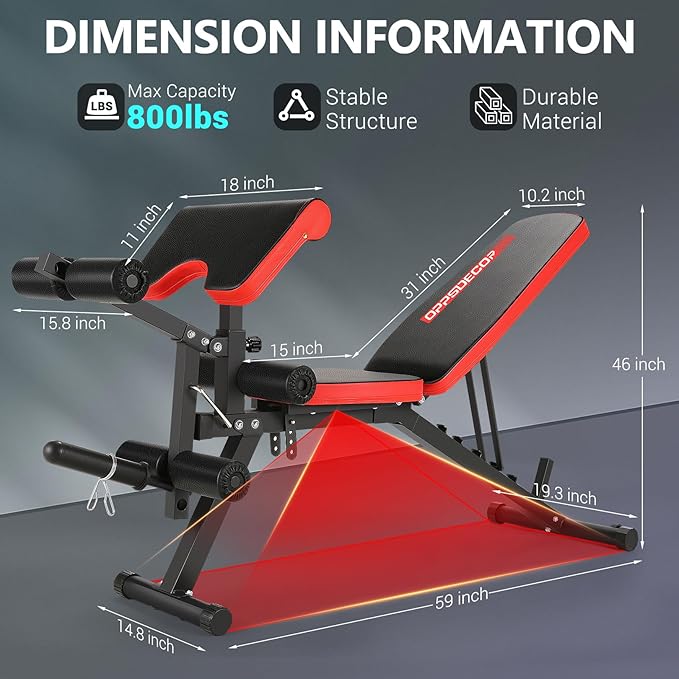 OPPSDECOR 800LBS Adjustable Weight Bench, Workout Bench for Home Gym, Weight Bench with Leg Extension and Leg Curl, Preacher Curl Bench, Gym Bench Exercise Bench
