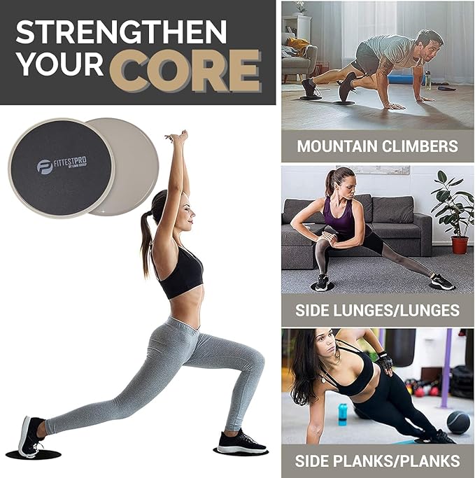 Core Sliders for Working Out - Exercise Sliders Fitness, Stability, Ab, Legs & Full Body (Set of 2) - Bonus Carry Bag & Workout Ebook - Gym Gliding Disc Pads for Hardwood, Carpet & More