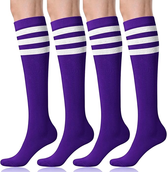 FITRELL Women's Knee High Socks Outdoor Sport Athletic Socks Casual Stripe Tube Socks 1-4 Pack