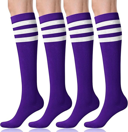 FITRELL Women's Knee High Socks Outdoor Sport Athletic Socks Casual Stripe Tube Socks 1-4 Pack