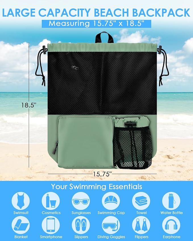 BROTOU Swim Bag Beach Backpack with Wet Pocket Mesh Drawstring Bags for Swimming, Gym
