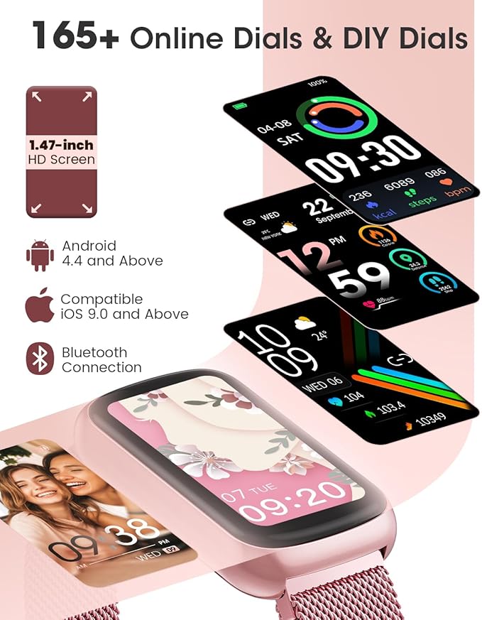 Health & Fitness Tracker, Smart Watches for Women with 24/7 Heart Rate,Sleep Tracker, 20+ Sport Modes Fitness Watches for Women, Smart Watch for Phones, IP68 Step Tracker, Pedometer Watch, Gift