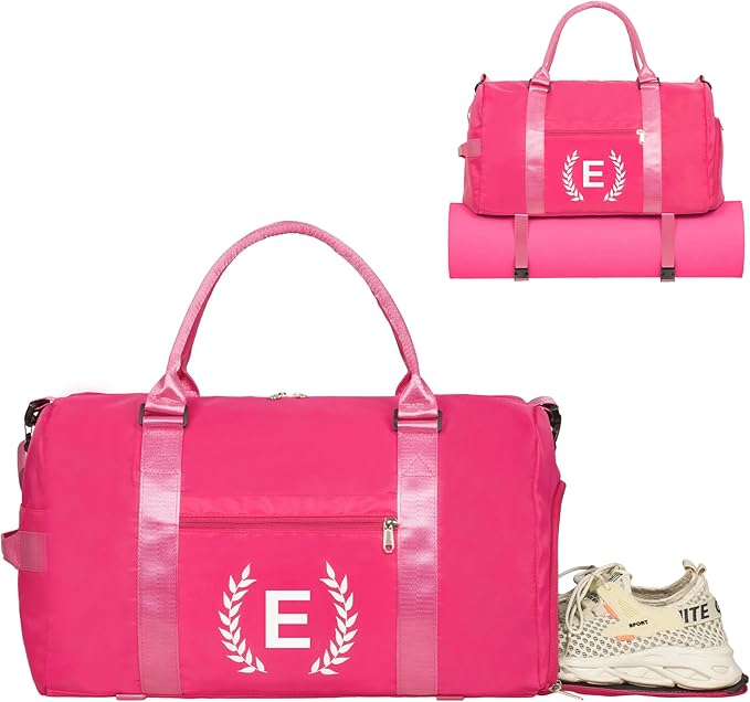 Gym Bag for Women, Personalized Duffle Bag with Shoe Compartment, Sports Bag for Yoga & Dance with Wet Pocket and Mat Strap(HotPink,E)