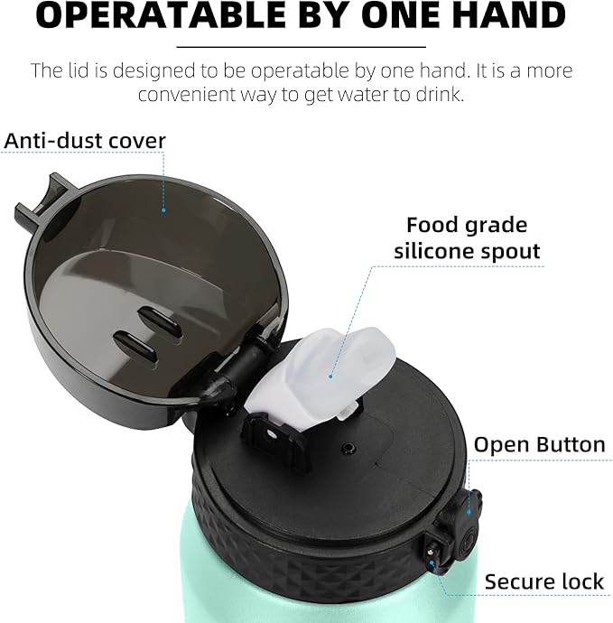 Fanhaw 24 Oz Stainless Steel Insulated Sports Water Bottles with Straw for Kids, Men and Women (Green Pink)