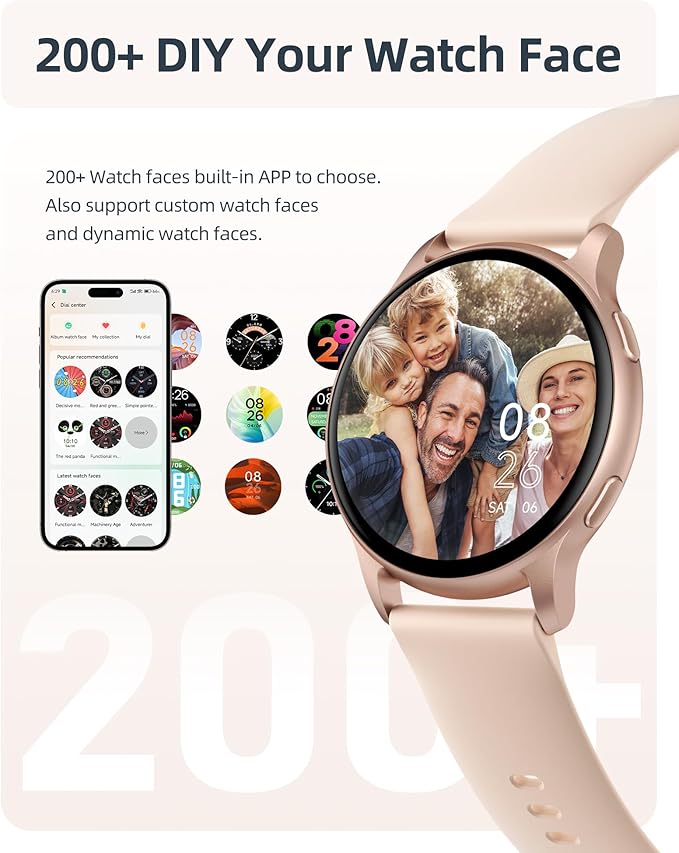 Parsonver Smart Watch for Women(Answer/Make Calls), 5ATM Waterproof Swimming Monitor, 44mm HD Screen Fitness Tracker 100+ Sport Modes, Heart Rate Sleep Monitor, Smartwatch for Android iOS, Rose Gold