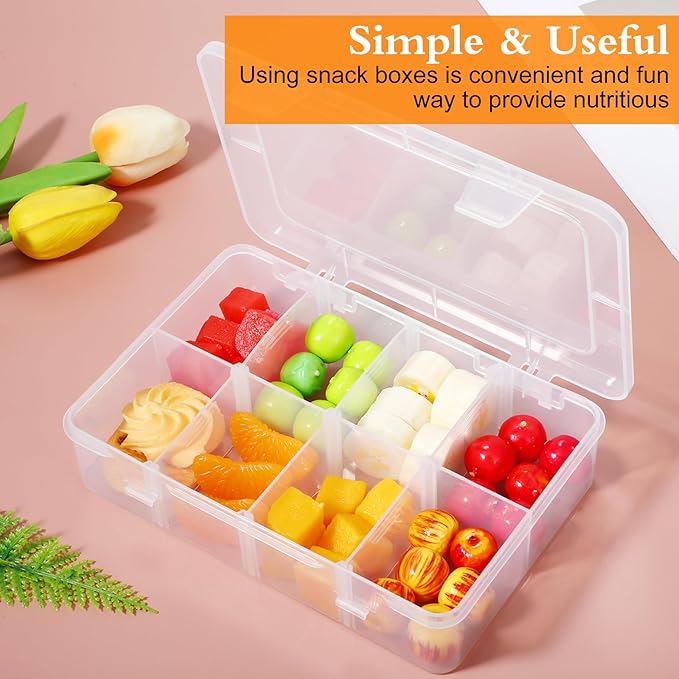 4 Pcs Snack Box Container, 8 Compartments Snack Containers Reusable Meal Prep Lunch Containers.