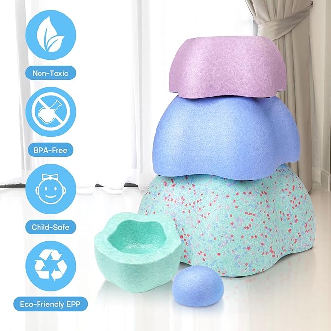 Sound Stepping Stones for Kids - 5 Pcs Non-Slip Indoor or Outdoor Balance Stones, Obstacle Course Coordination Game for Aged 3 4 5 6, Sensory Toys for Toddlers, Birthday Gifts