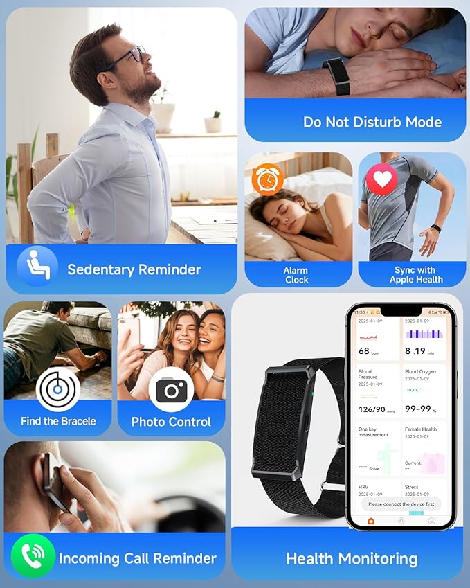 Smart Bracelet, 2025 Wearable Health & Activity & Fitness Tracker Band, 24H Sleep Tracker, All-Day Continuous Heart Rate Blood Pressure Stress HRV Monitor, 170+ Sport Modes Smart Band with Free App