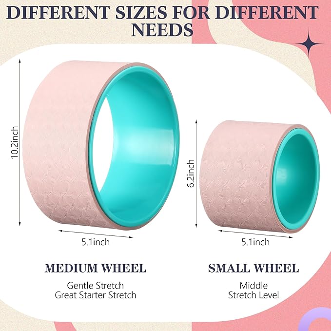 5 Pack Yoga Wheel Set Back Stretcher Wheel for Deep Tissue Massage Foam Roller for Back Pain Relief & Stretching, Trigger Point Therapy Ball, Resistance Loop Exercise Bands, Massage Roller