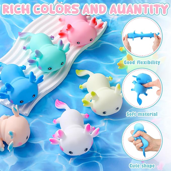 Meooeck 24 Pcs Axolotls Stress Relief Toys Mini Animal Toys for Stress Relief Cute and Fun Stress Toys Axolotl Birthday Party Decorations for Christmas, Office, Stocking Stuffer Gift