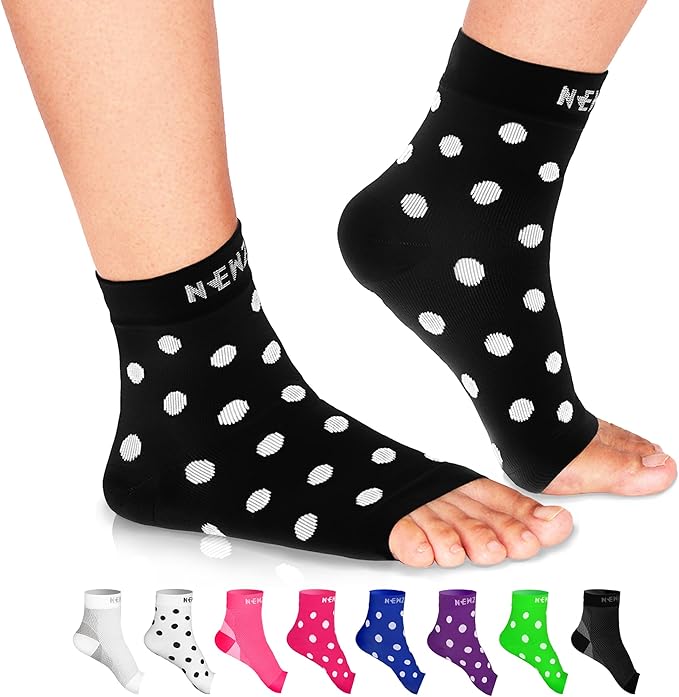 NEWZILL Plantar Fasciitis Socks with Arch Support, BEST 24/7 Foot Care Compression Sleeve, Eases Swelling & Heel Spurs, Ankle Brace Support, Increases Circulation (L/XL, Black w White Dots)