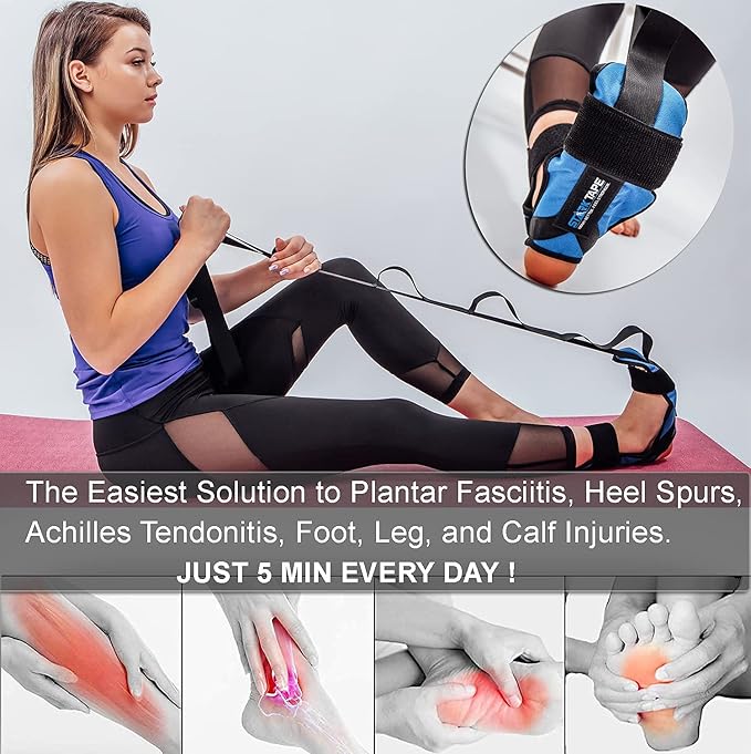 Foot and Leg Stretcher. Stretching Strap Loops for Plantar Fasciitis, Heel Spurs, Foot Drop, Hamstring, Quads. Improve Strength, Stretches, Achilles Tendonitis Stretch and Calf Pain Relief