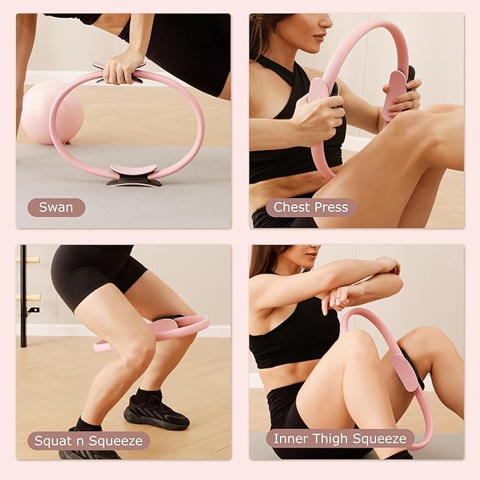 Pilates Ring Kit with Mini Ball & 3 Resistance Bands, at Home Pilates Equipment Set for Toning, Strength & Core Work, 15'' Magic Circle & 3-Level Bands