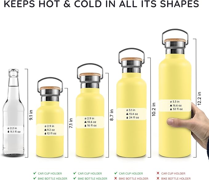 Bambaw Insulated 1L Stainless Steel Leakproof Thermal Water Bottle - Yellow Beam