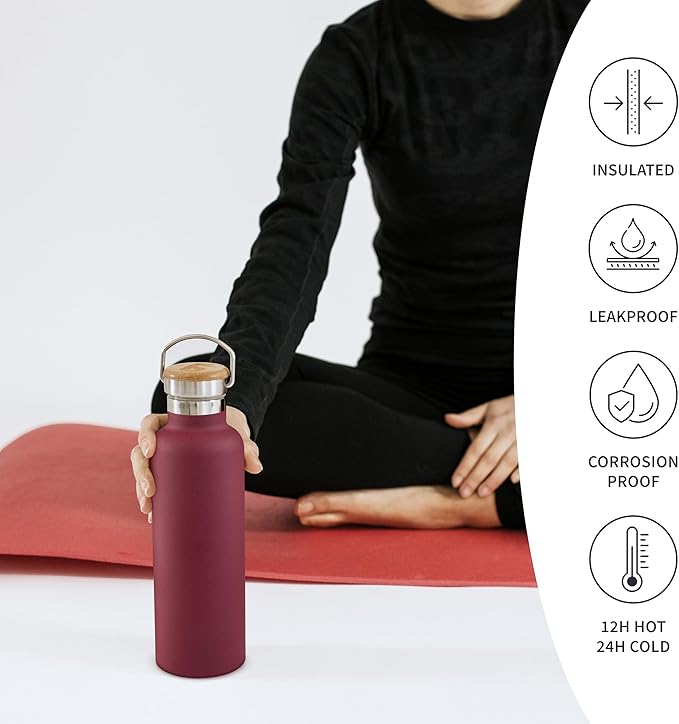 Bambaw Insulated Water Bottle 500ml, Red Water Bottle, Stainless Steel Water Bottle, Leakproof Water Bottle, Stainless Water Bottle, Water Bottle, Metal Flask, Steel Bottle – Red Berry