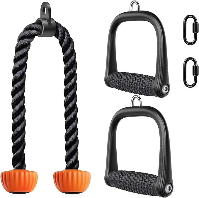 SELEWARE Triceps LAT Pulldown Attachments Home Gym Workout Accessories with Non-Slip Soft Rubber Grip Cable Machine Attachments Triceps Rope Double D Row Handle Pull Down Bar Straight Bar Exercise