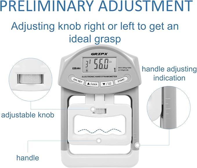 GRIPX Digital Hand Dynamometer Grip Strength Measurement Meter Auto Capturing Electronic Hand Grip Power 198Lbs / 90Kgs