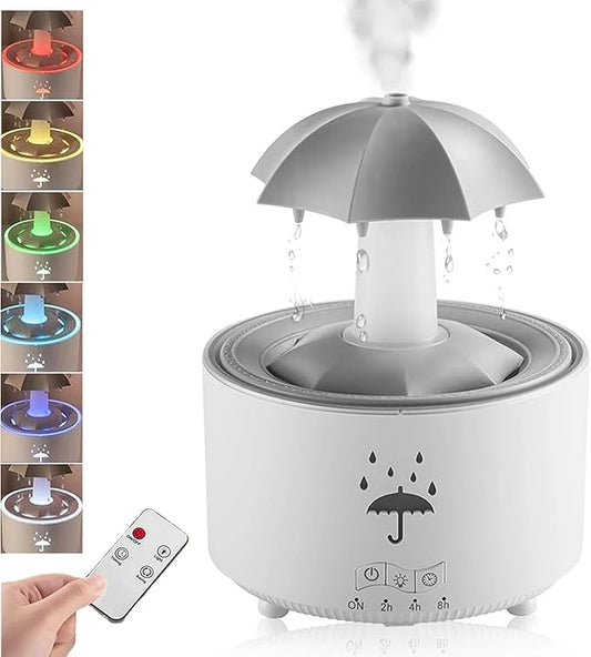 Humidifier for Bedroom, 7-Colors Led Rotating Umbrella Waterfal Humidifier with Water Droplet, 300ML Cute Desk Humidifier Aroma Diffuser with Remote,Timer Settings, Auto Shut-Off