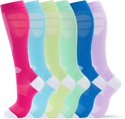 fenglaoda Compression Socks Women Men 6 Pairs, Knee High Best Support Circulation Socks for Running, Travel, Flight, Nurse