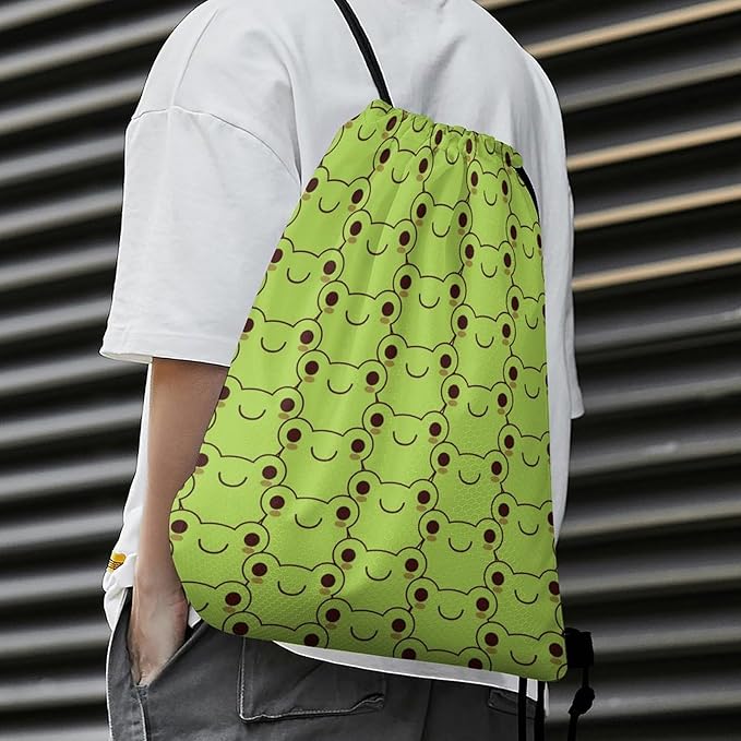 Frog Drawstring Backpack - Cute Cinch Sack, String Backpacks for Kids Women Men Boys Girls for Gym Outdoor Sports Travel Athletic Drawstring Bag - Lightweight/Foldable