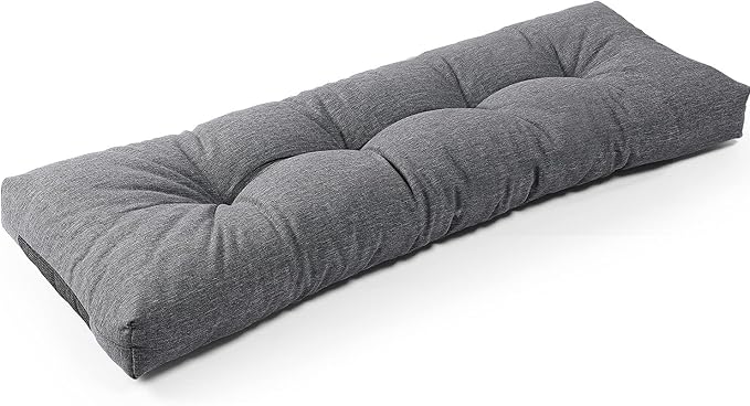 SUNROX LokGrip Non Slip Tufted Memory Foam Bench Cushion, FadeShield Water Resistant Durable Thicken Outdoor/Indoor Bench Seat Pads 54x16x4 inch, Heather Charcoal