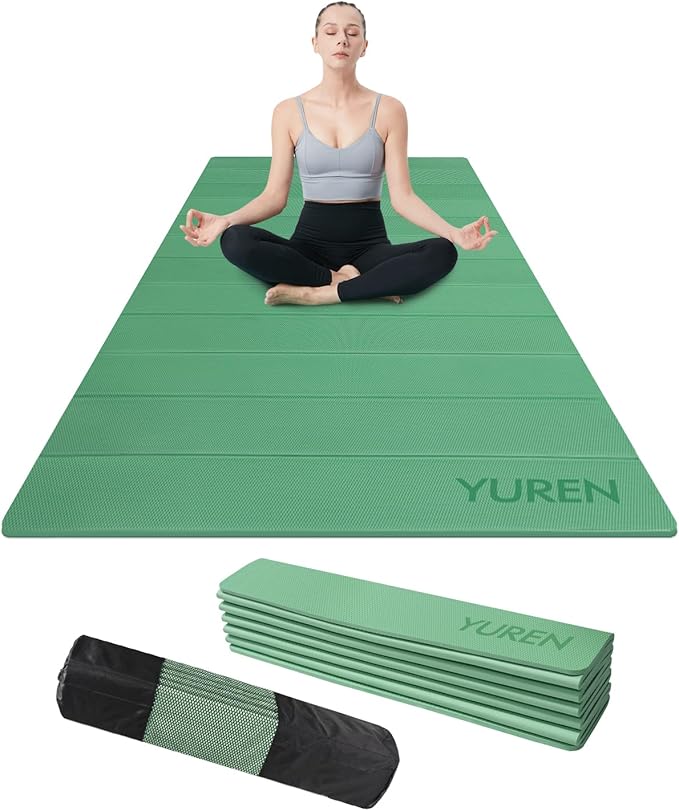 Foldable Yoga Mat 10mm Thick Wide Exercise Mat Non Slip Workout Mat for Home Gym, Travel, with Yoga Carrying Bag