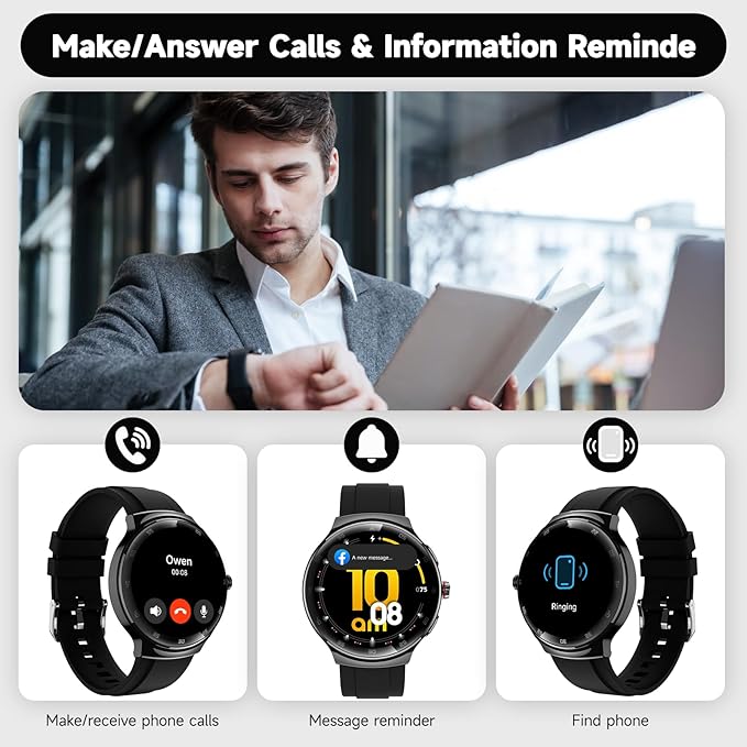 Smart Watches for Men Women, 1.43" AMOLED Fitness Tracker, Make/Answer Calls Digital Waterproof Smartwatch, 150+ Sports Mode, Heart Rate/SpO2/Sleep Monitor, Android & iOS Compatible, 2 Bands