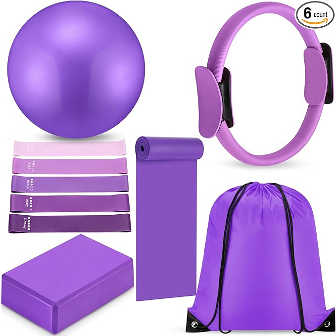 10 Pcs Pilates Ring Set for Women Home Yoga Equipment Accessories Pilates Ring Circle and Ball Workouts Gift Include Ball Yoga Circle Resistance Bands Block Straps Gym Bag